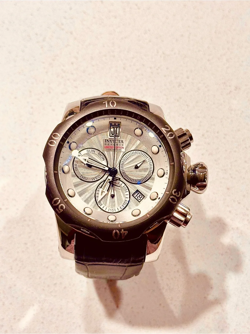 Invicta Jason Taylor Silver Dial Chronograph with Black Bezel and Black Strap